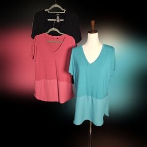 3 pieces PremiseV-Neck Women's Tops Rayon Spandex Top Sheer Bottom LARGE